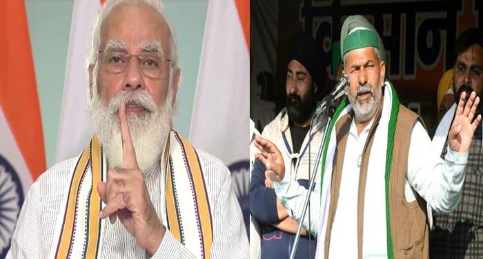 PM Modi and Rakesh Tikait